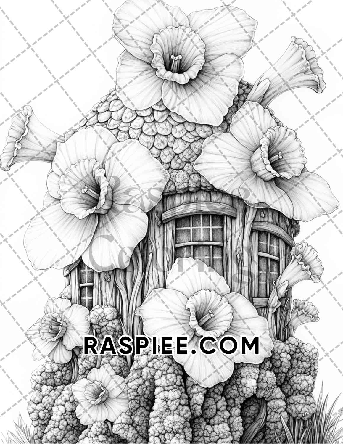 Fantasy Flower Houses Adult Coloring Pages Printable PDF Instant Download