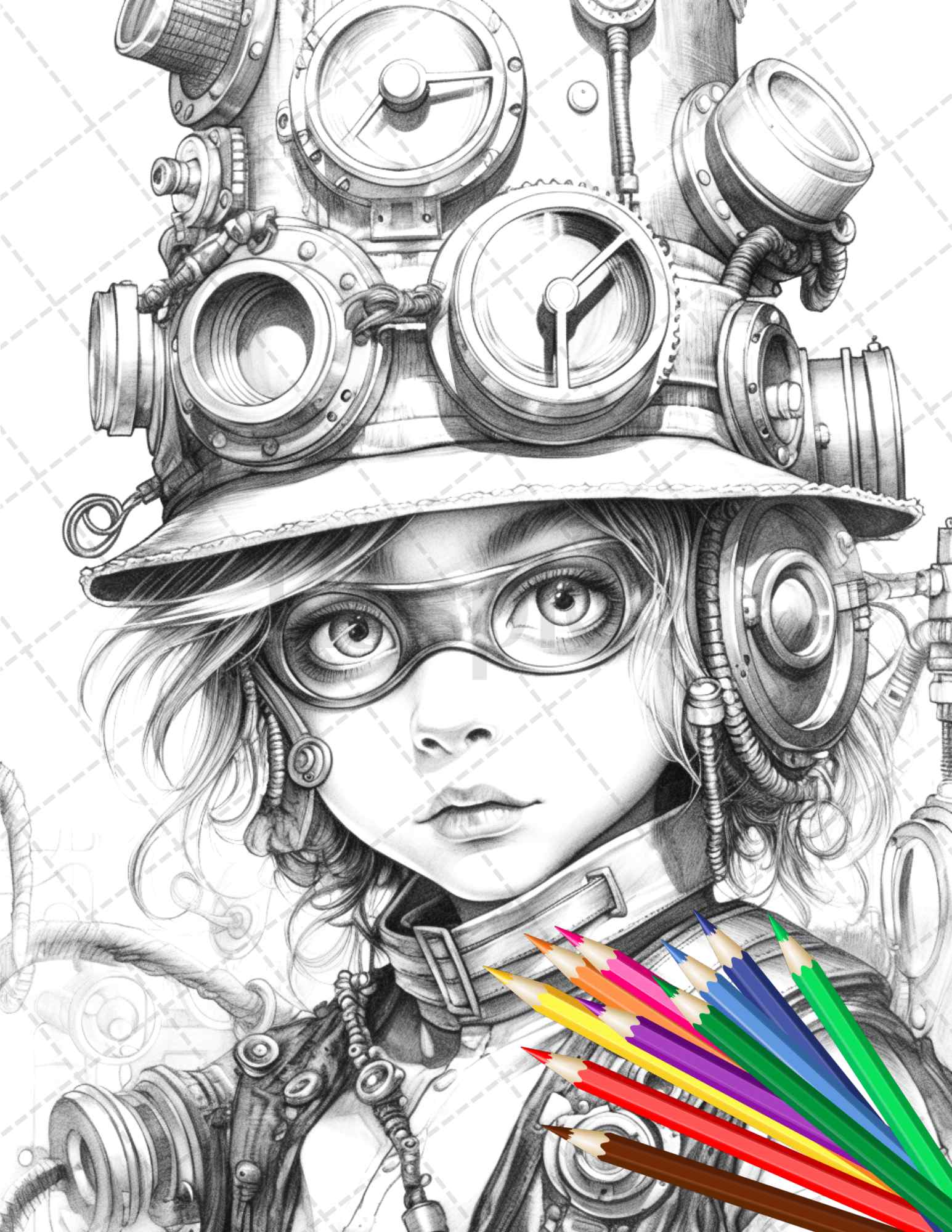 31 Adorable Steampunk Girls Coloring Pages Printable for Adults, Grayscale Coloring Page, PDF File Instant Download - raspiee