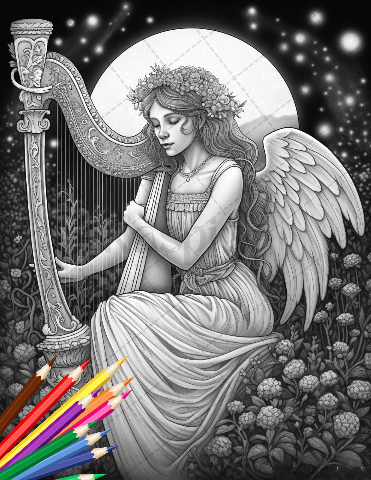30 Beautiful Fairies Coloring Page Book for Adults, Flower Fairy Grayscale Coloring Book, Fairy Coloring Sheets, Printable PDF File Download - raspiee
