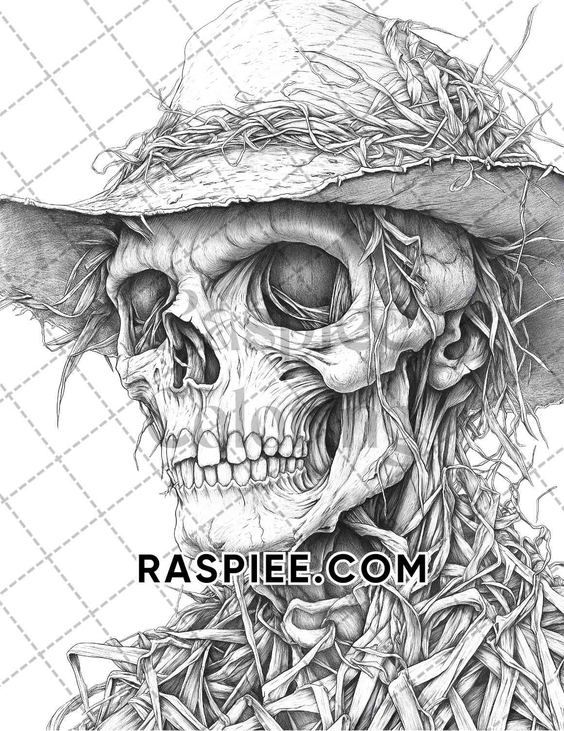 Horror Scarecrow Halloween Adult Coloring Pages Printable PDF Instant Download