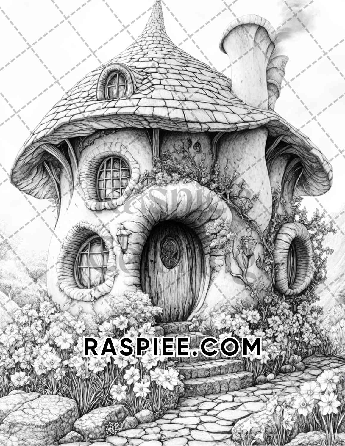 Fantasy Flower Houses Adult Coloring Pages Printable PDF Instant Download