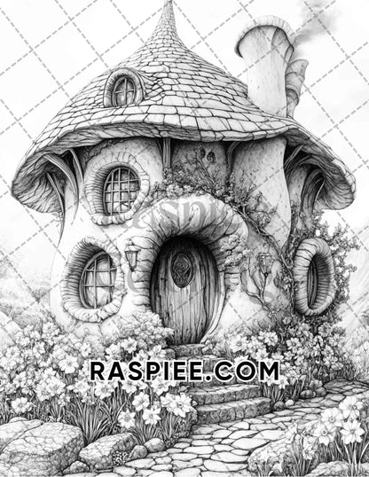 Fantasy Flower Houses Adult Coloring Pages Printable PDF Instant Download