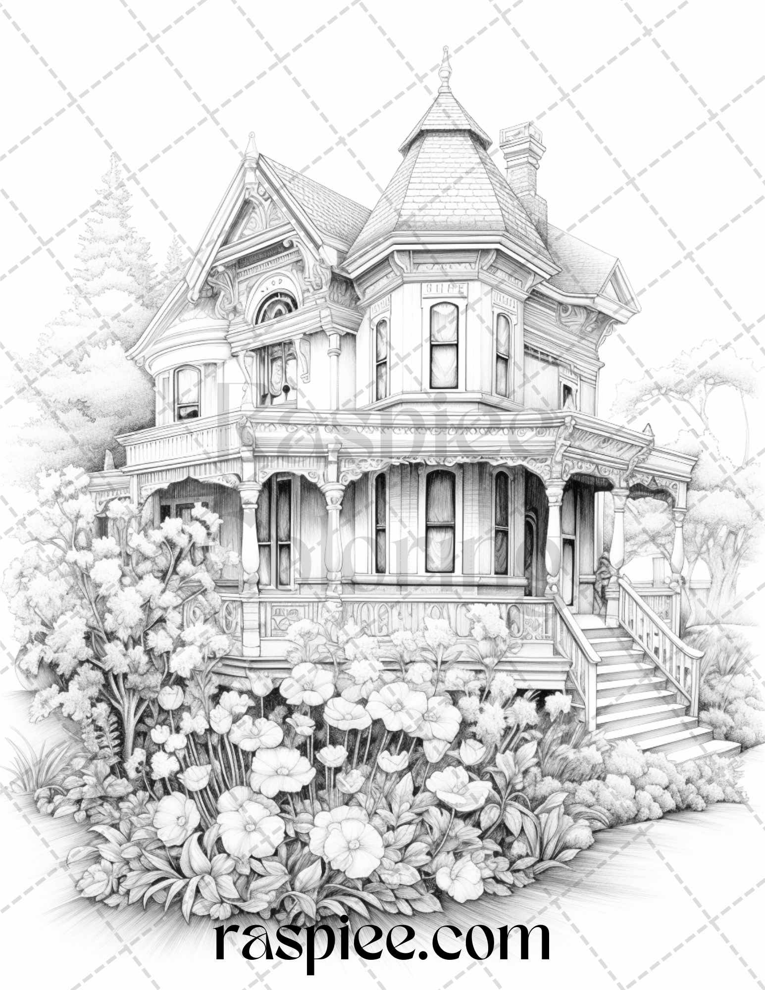 40 Victorian Houses Grayscale Coloring Pages Printable for Adults, PDF File Instant Download - raspiee