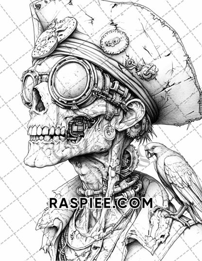 Steampunk Halloween Adult Coloring Pages Printable PDF Instant Download