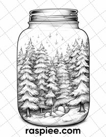 60 Christmas In Jar Grayscale Coloring Pages for Adults, Printable PDF ...
