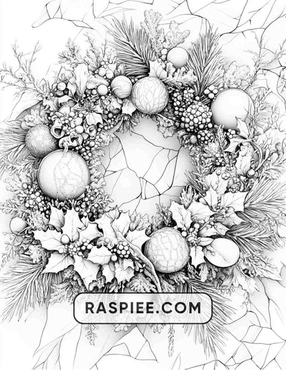 72 Christmas Wreaths Adult Coloring Pages - RASPIEE