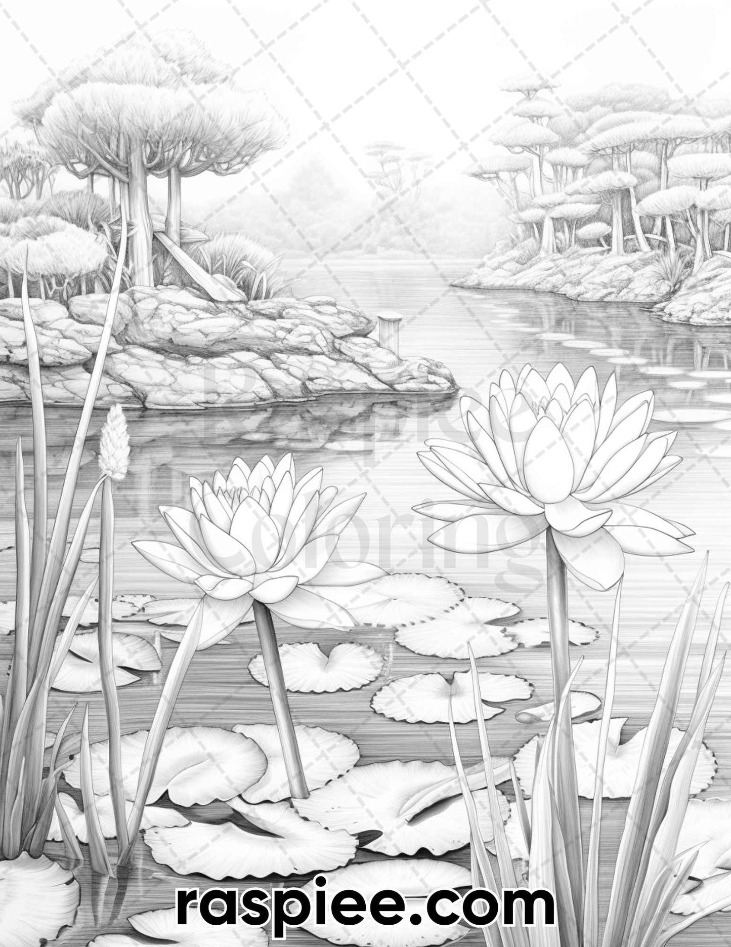 adult coloring pages, adult coloring sheets, adult coloring book pdf, adult coloring book printable, grayscale coloring pages, grayscale coloring books, spring coloring pages for adults, spring coloring book, flower coloring pages for adults, lotus pond coloring pages, flower coloring book, summer coloring pages