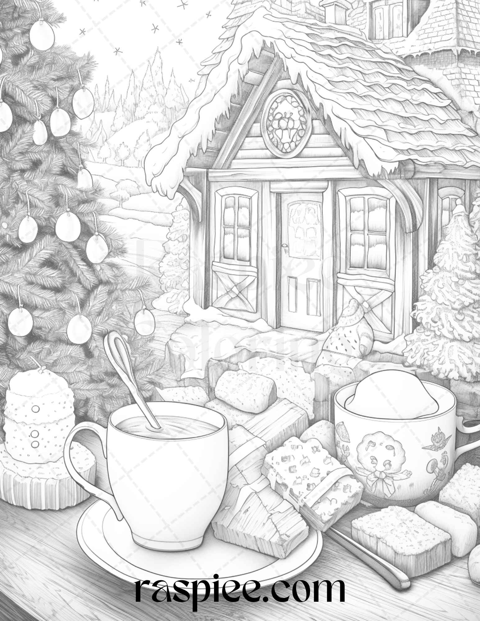 Christmas coloring pages for adults, Printable grayscale coloring sheets, Adult holiday coloring book, Merry Christmas grayscale prints, Relaxing holiday art for adults