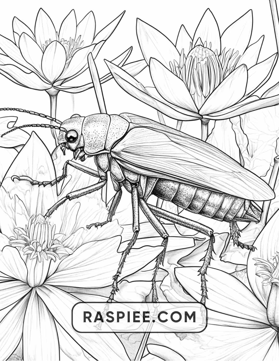 Insects and Flowers Adult Coloring Pages - RASPIEE