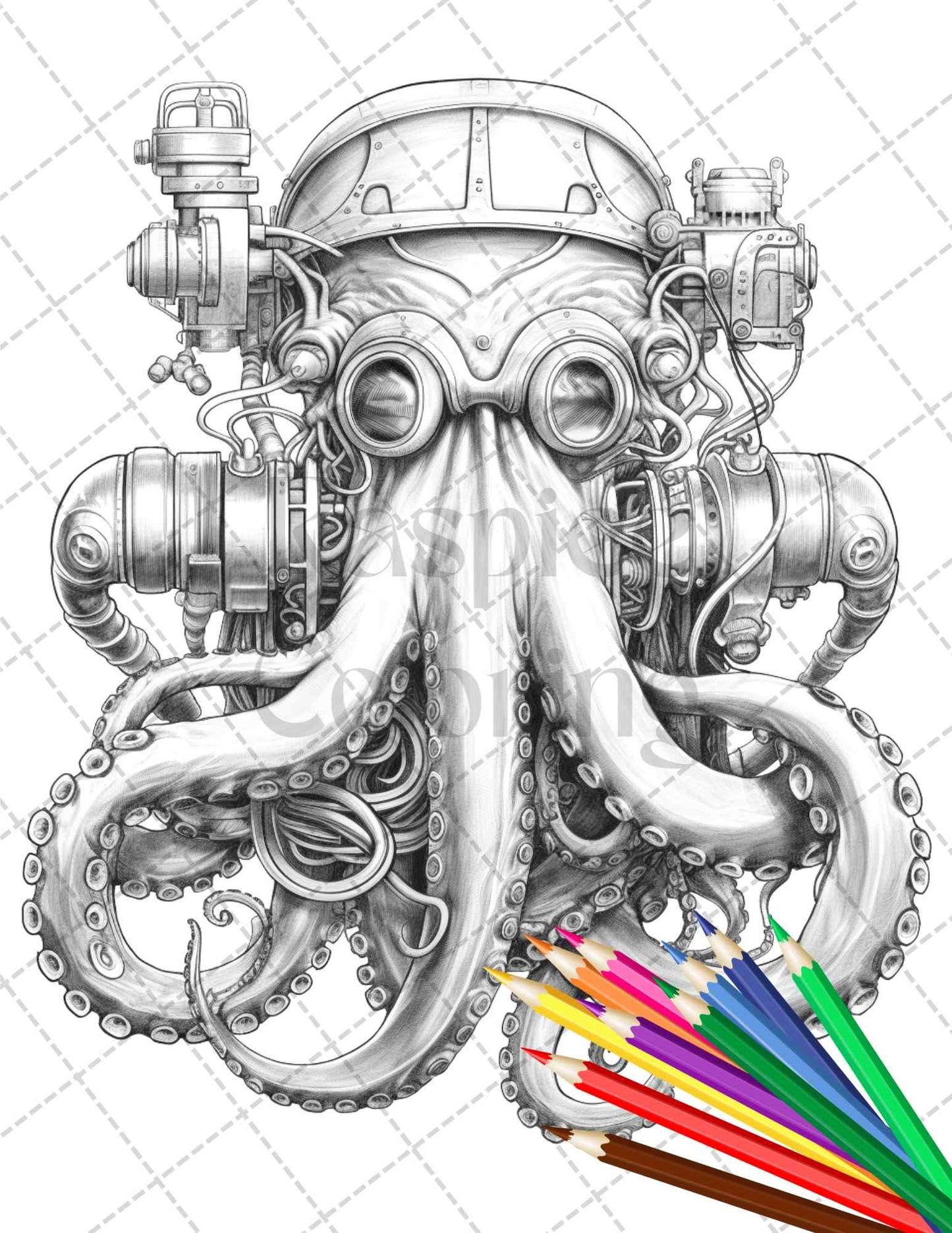 60 Steampunk Animals Grayscale Coloring Pages Printable for Adults, PDF File Instant Download - raspiee