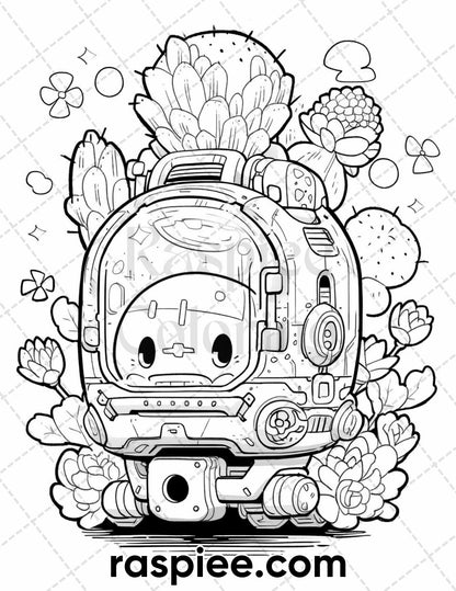 60 Cute Cactus Adventure Grayscale Coloring Pages for Adults, Printable PDF Instant Download