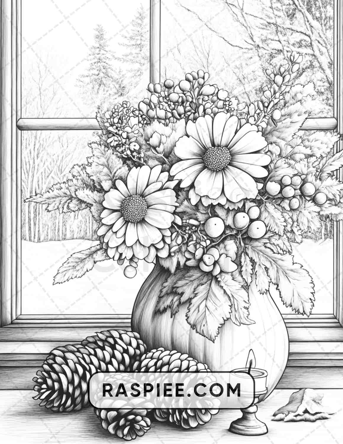 77 Winter Flowers Adult Coloring Pages