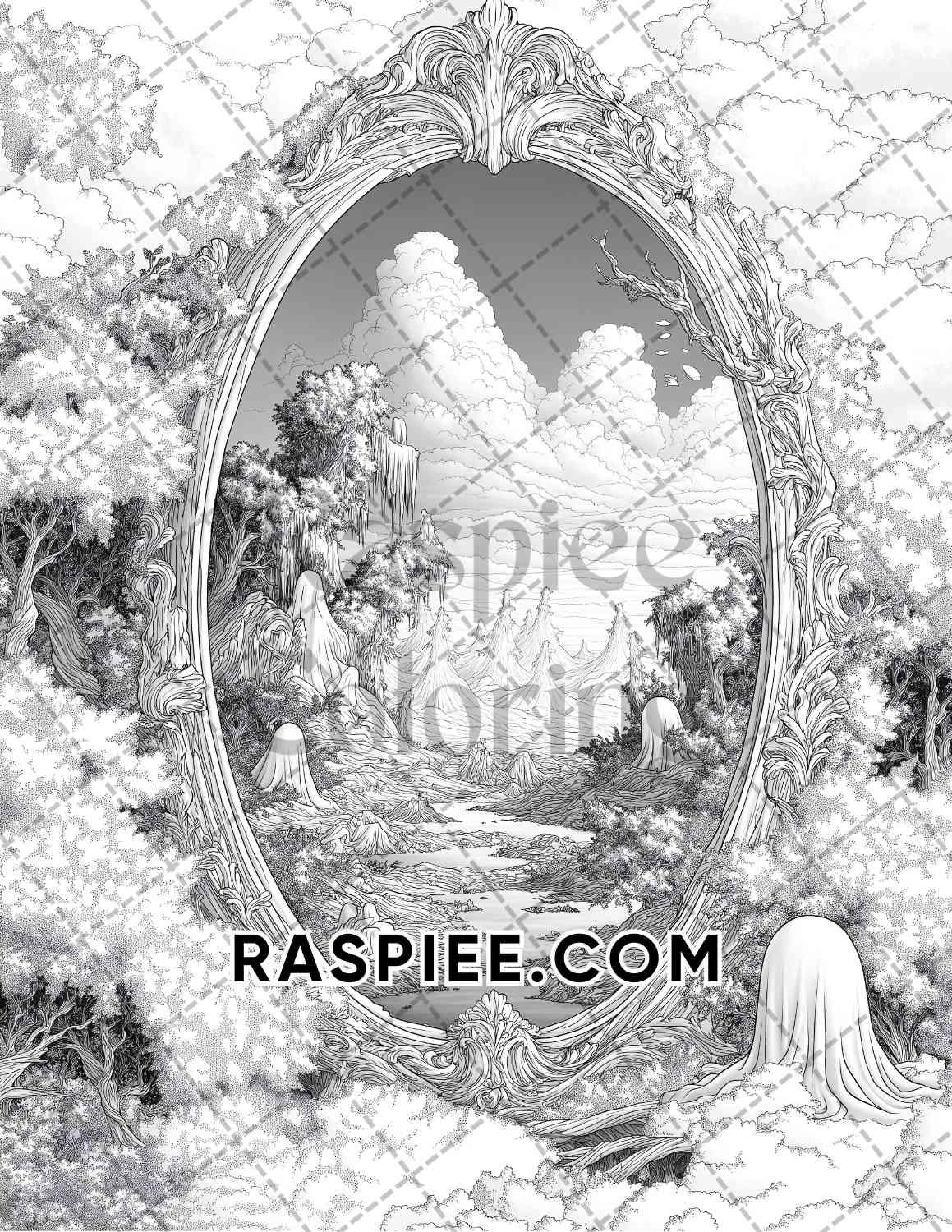 Halloween Surreal Adult Coloring Pages Printable PDF Instant Download - RASPIEE