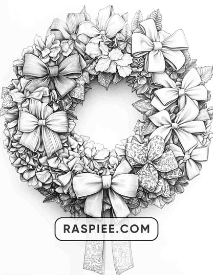 72 Christmas Wreaths Adult Coloring Pages - RASPIEE