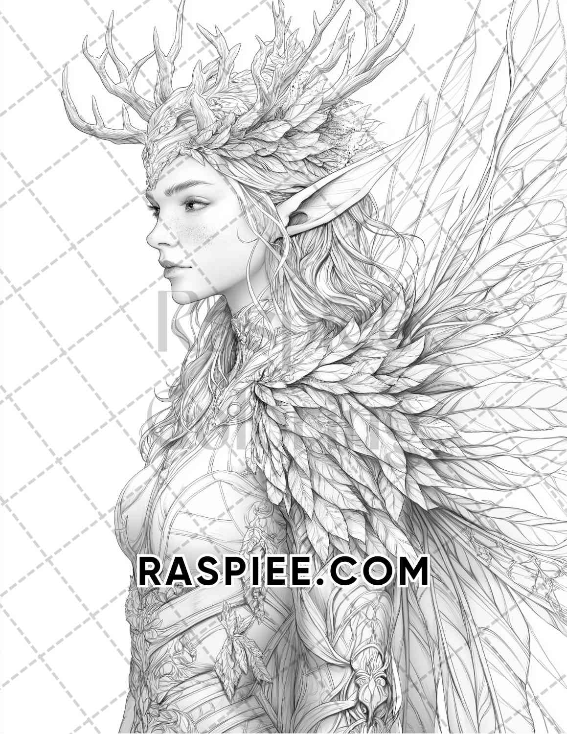 Fairy Beauties Portrait Adult Coloring Pages Printable PDF Instant Download