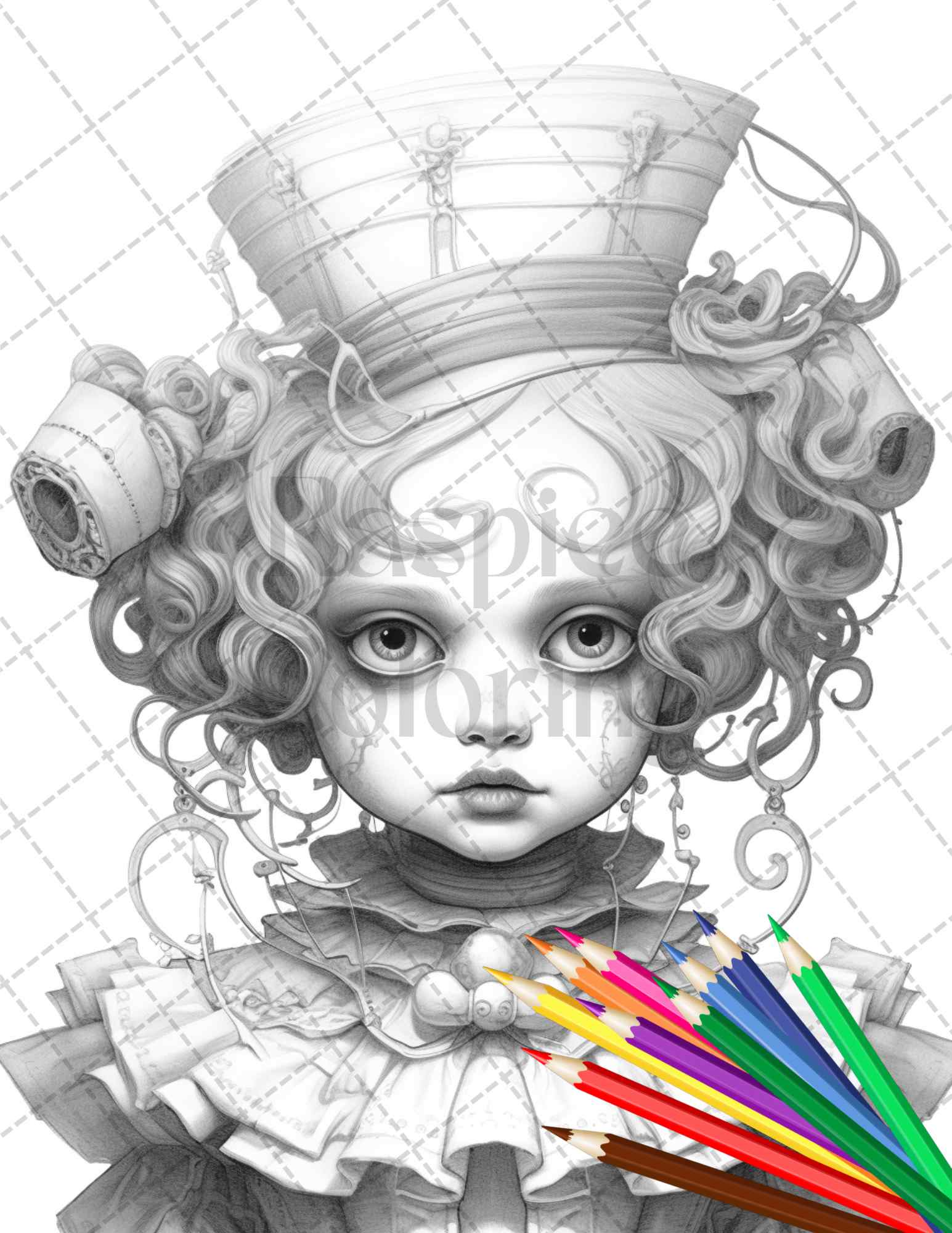 40 Creepy Porcelain Dolls Grayscale Coloring Pages for Adults, PDF File Instant Download - raspiee