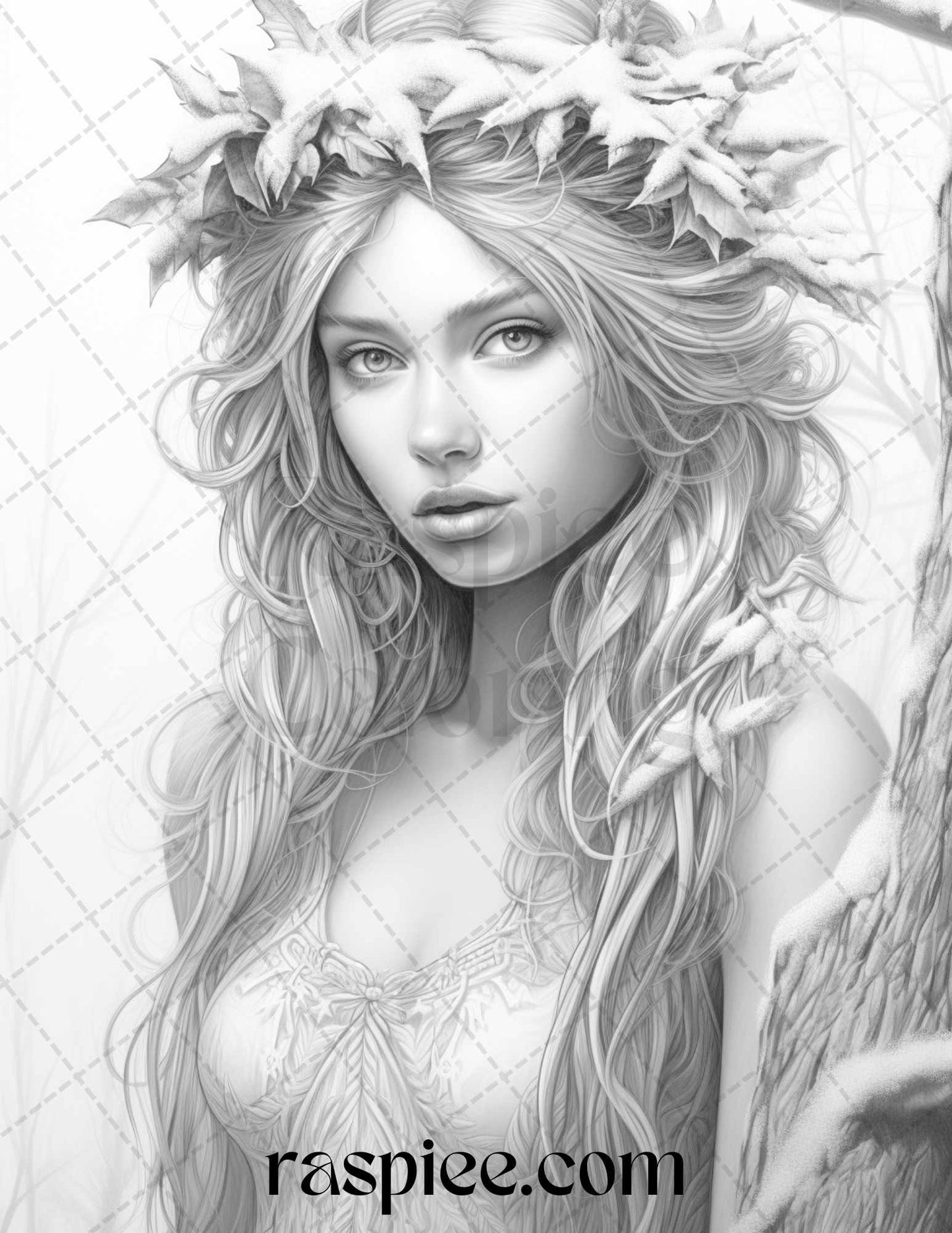 50 Winter Fairy Grayscale Coloring Pages Printable for Adults, PDF File Instant Download