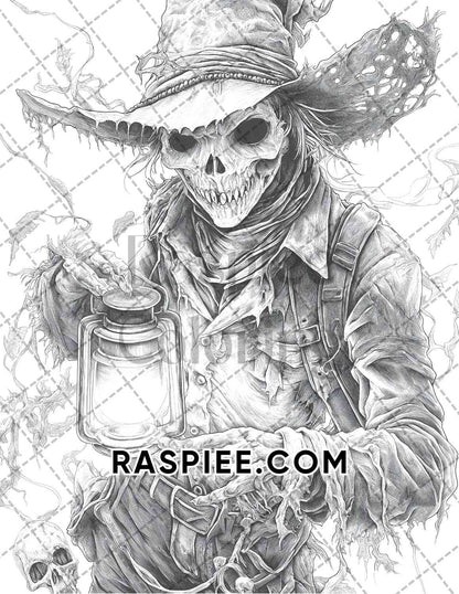 Horror Scarecrow Halloween Adult Coloring Pages Printable PDF Instant Download