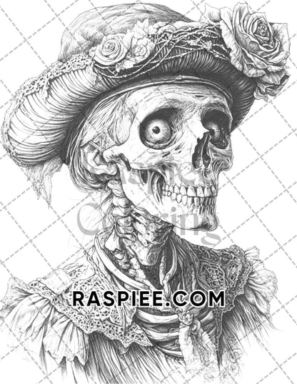 Victorian Zombies Halloween Adult Coloring Pages Printable PDF