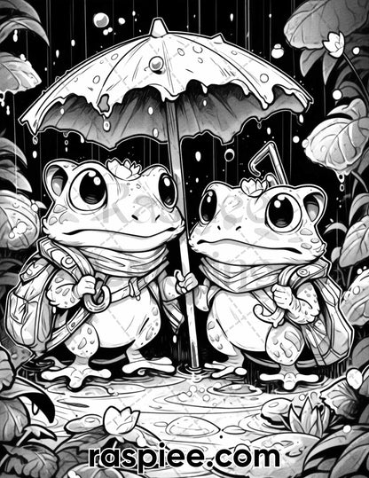 50 The Frog Kingdom Grayscale Coloring Pages for Adults, Printable PDF Instant Download