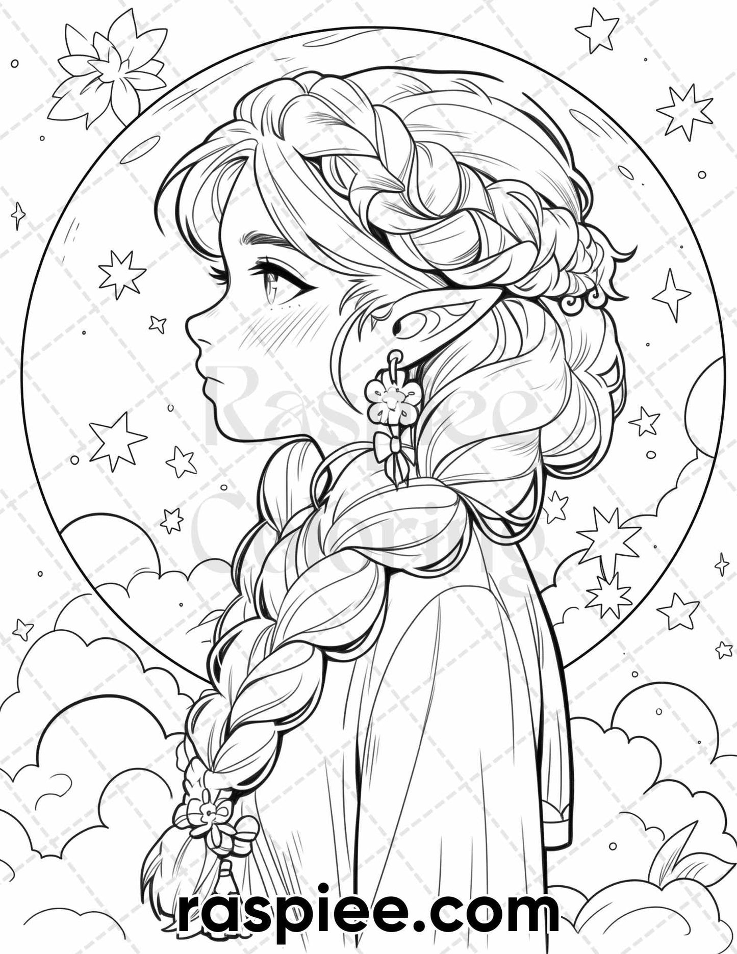 Cute Druid Girl Coloring Page, Fantasy Coloring Pages, Fantasy Coloring Book Printable, Relaxing Coloring for Adults, Grayscale Coloring Pages, Adult Coloring Pages