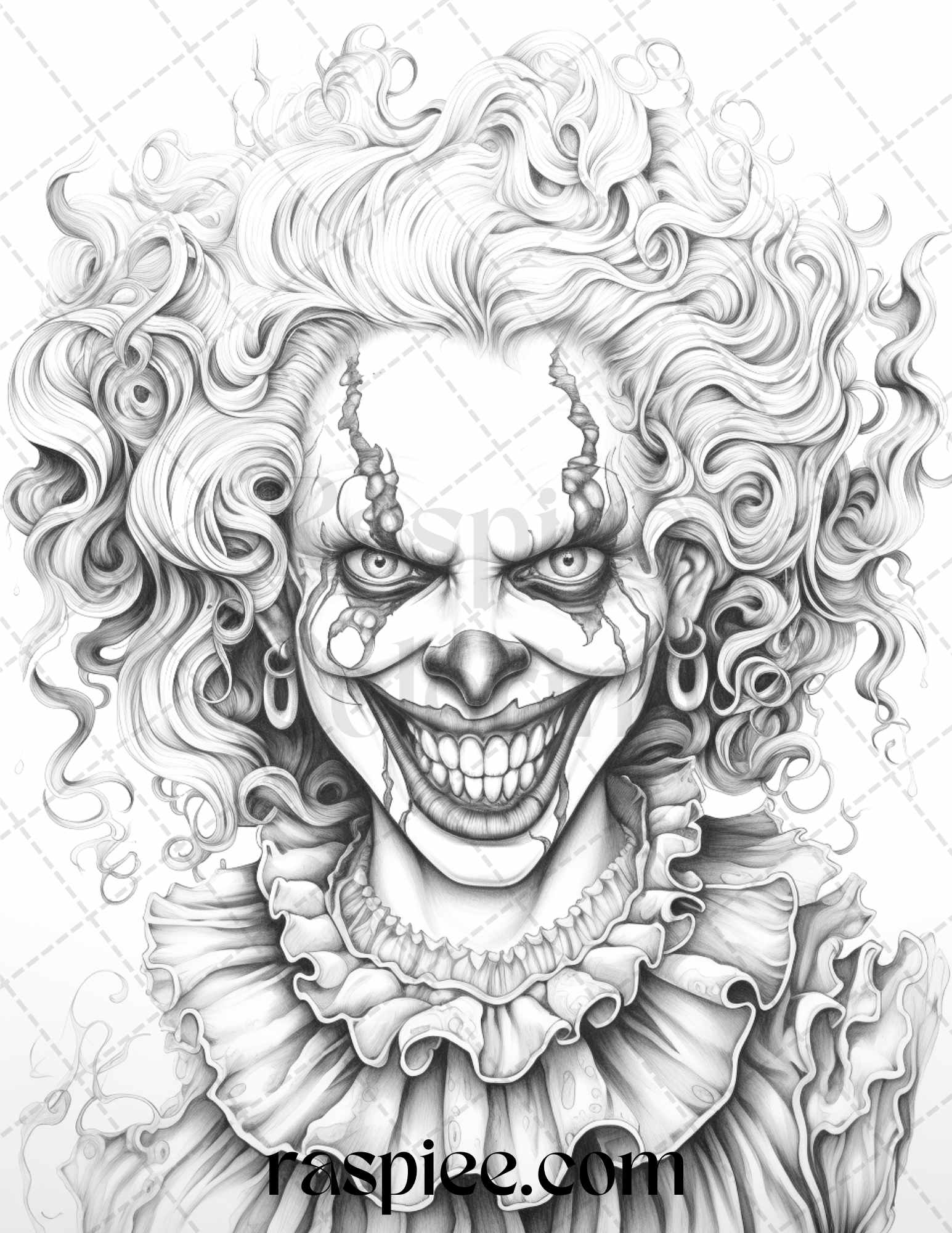 50 Scary Clown Girls Grayscale Coloring Pages Printable for Adults, PDF File Instant Download - raspiee