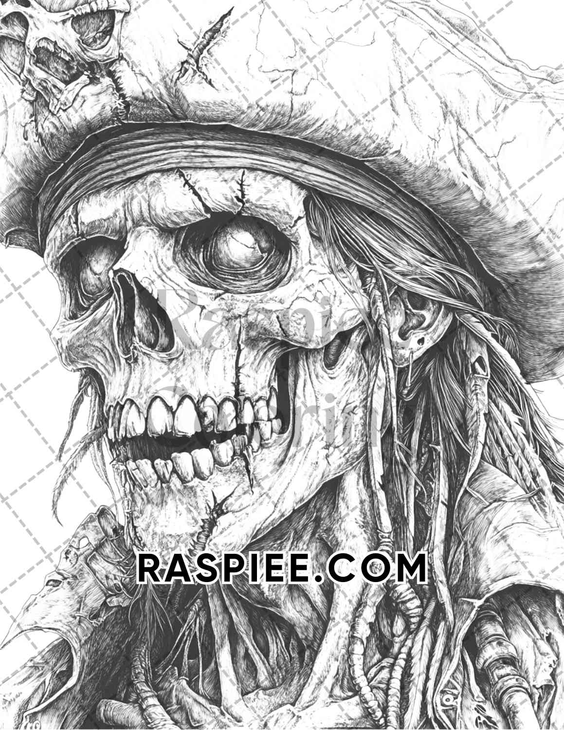 Zombie Pirates Halloween Adult Coloring Pages Printable PDF Instant Download