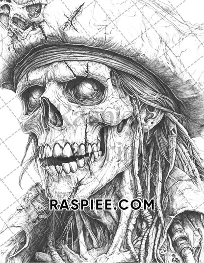 Zombie Pirates Halloween Adult Coloring Pages Printable PDF Instant Download