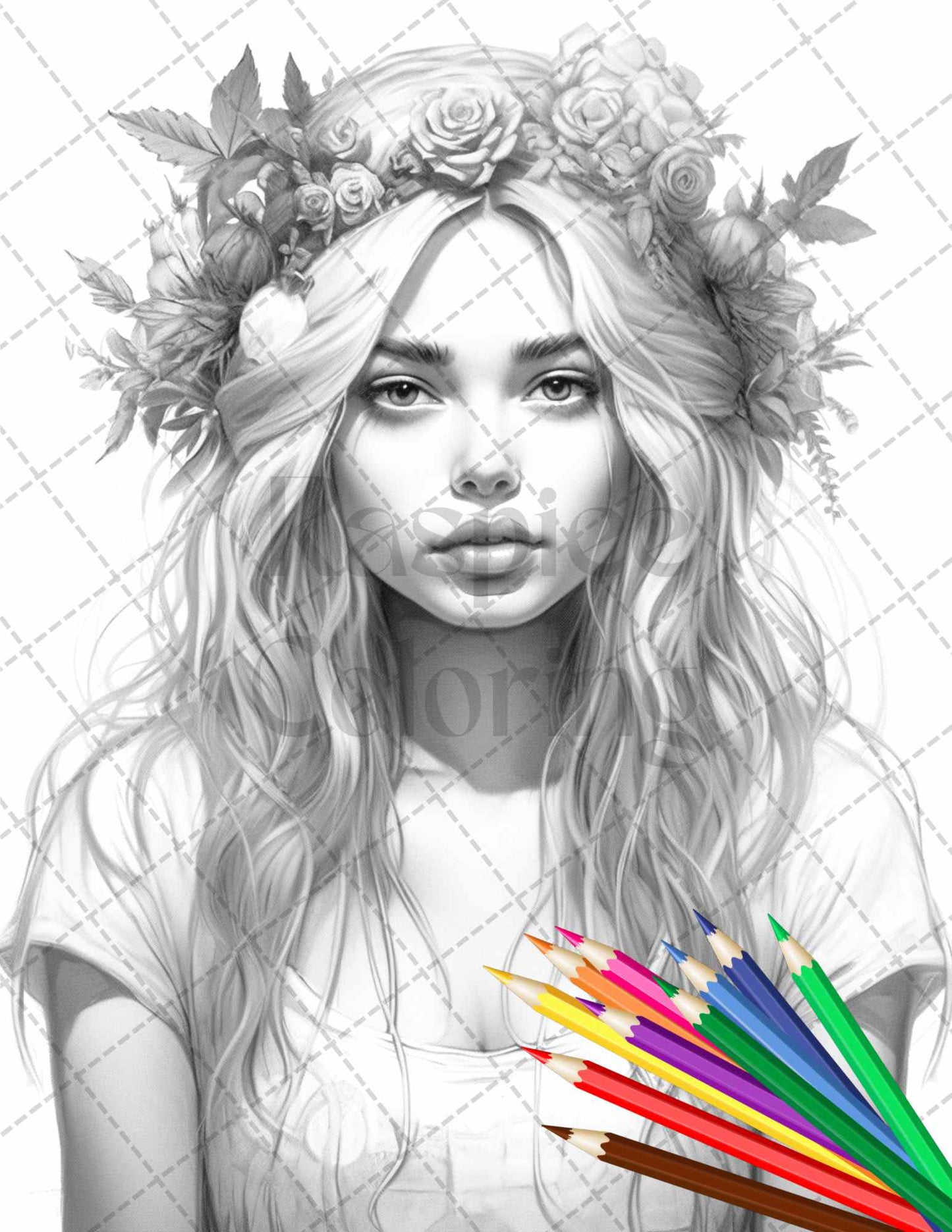 43 Beautiful Hippie Girls Grayscale Coloring Pages Printable for Adults, PDF File Instant Download - raspiee