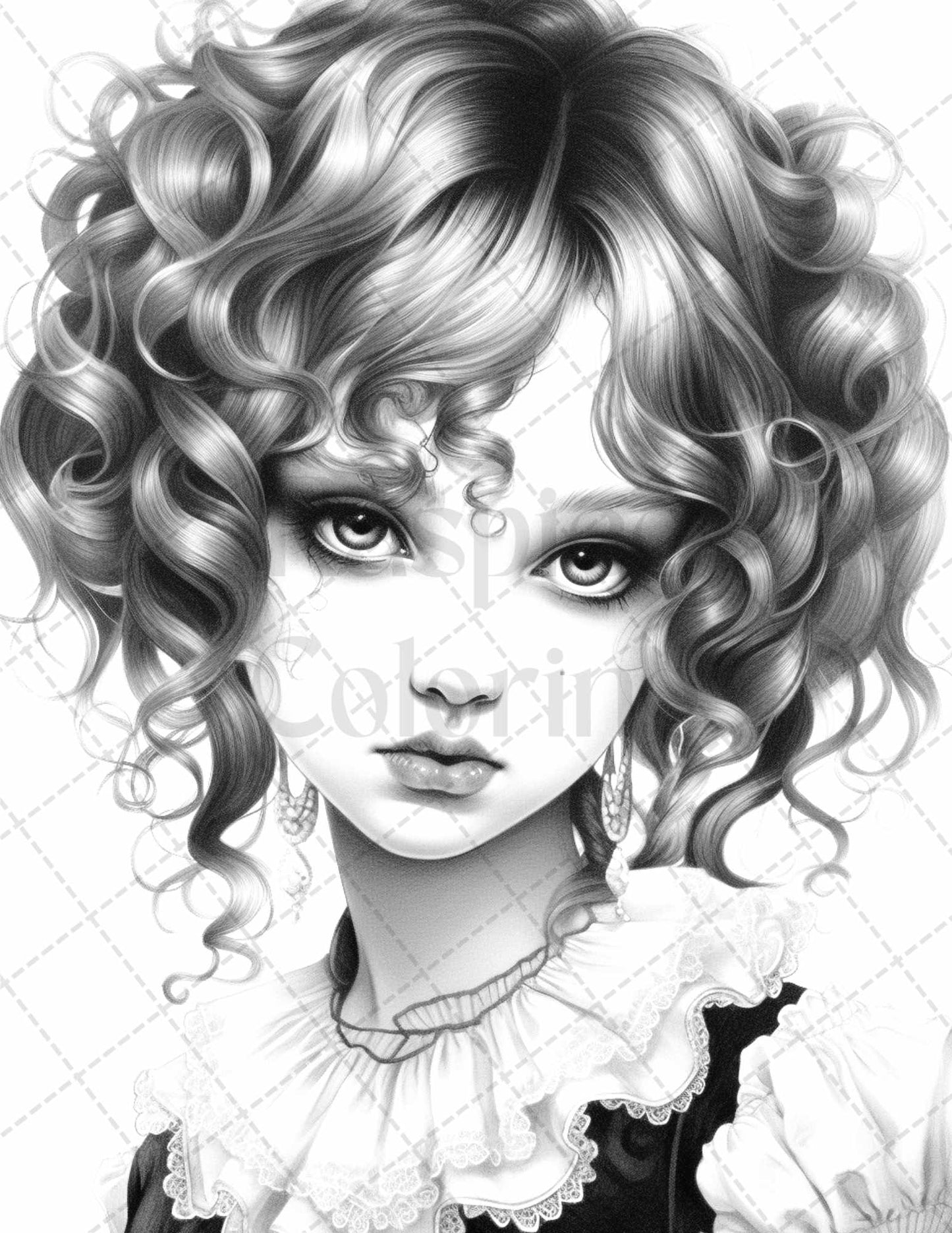 60 Adorable Gothic Girls Grayscale Coloring Pages Printable for Adults, PDF File Instant Download - raspiee