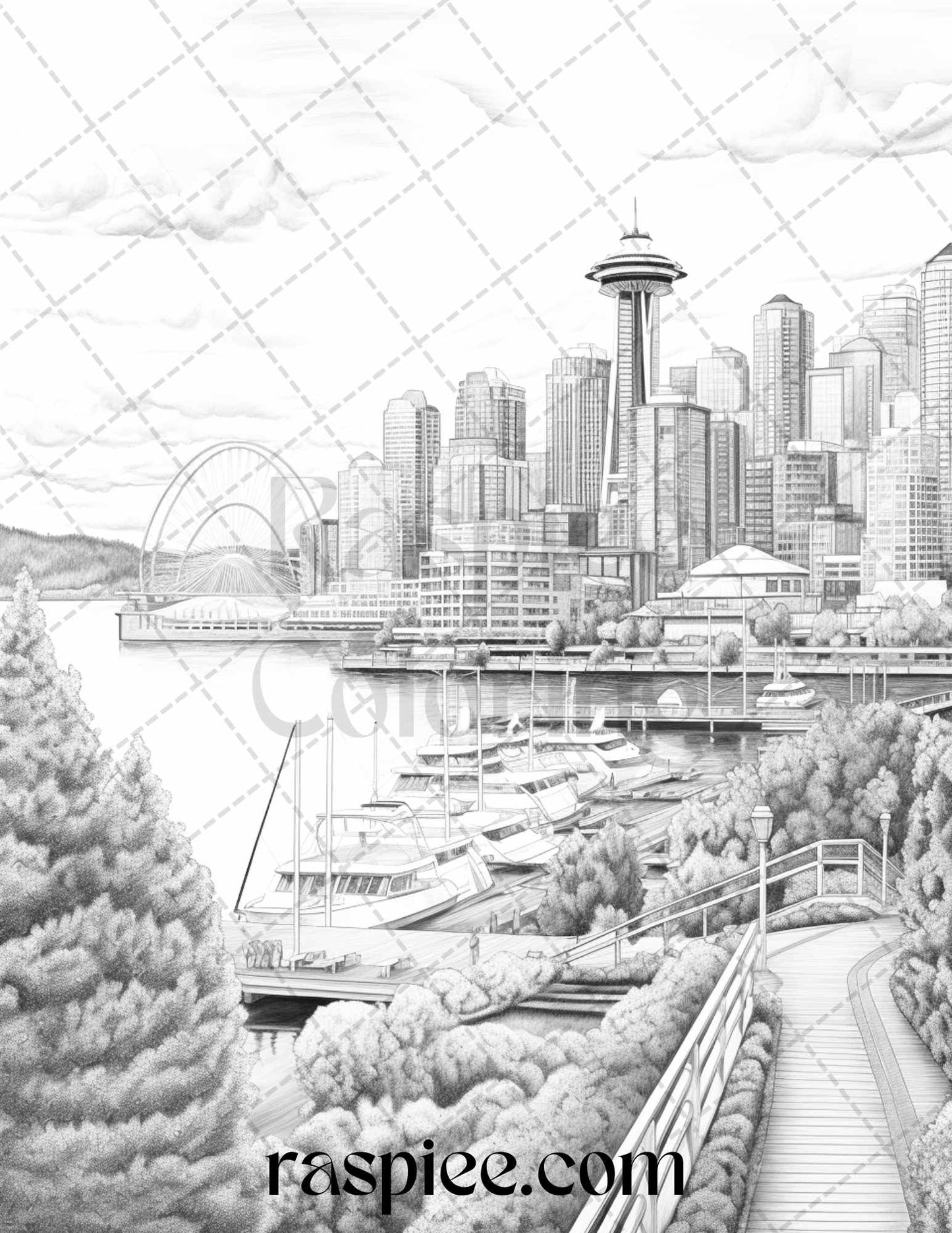 40 Beautiful Cities Travel Grayscale Coloring Pages Printable for Adults, PDF File Instant Download - raspiee