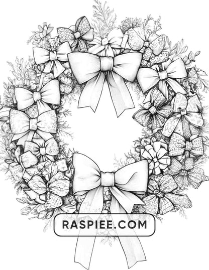 72 Christmas Wreaths Adult Coloring Pages - RASPIEE