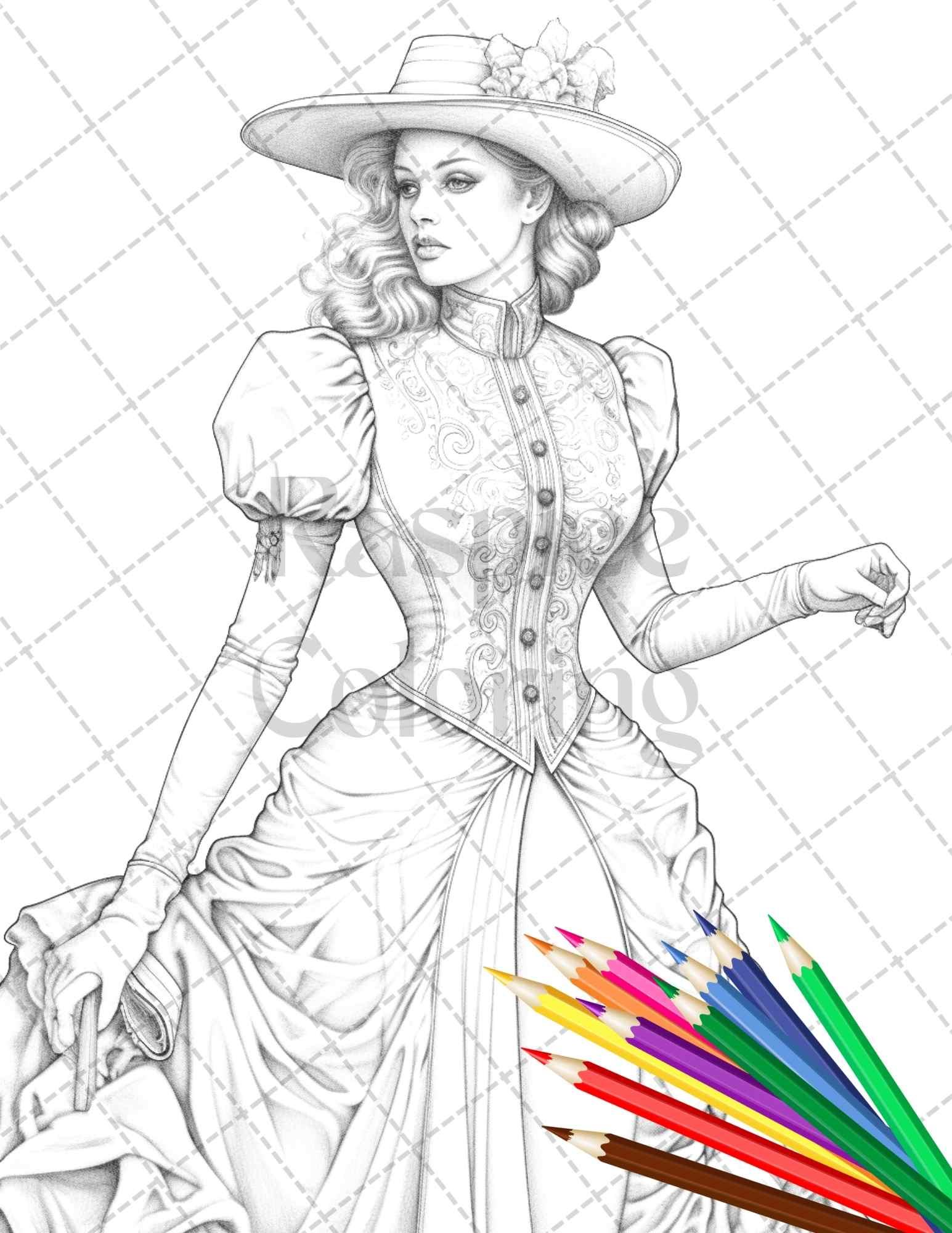 Sketch Coloring Pages Of Fashion Dresses 50 Victorian Fashion Grayscale Coloring Pages Printable For Adults Sketch Coloring Pages Of Fashion Dresses 50 Victorian Fashion Grayscale Coloring Pages Printable For Adults