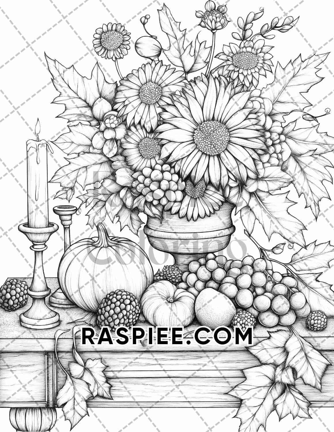 Autumn Charm Adult Coloring Pages Printable PDF Instant Download - RASPIEE