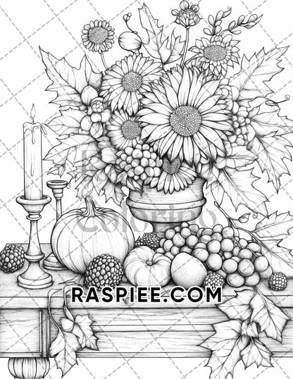 Autumn Charm Adult Coloring Pages Printable PDF Instant Download - RASPIEE