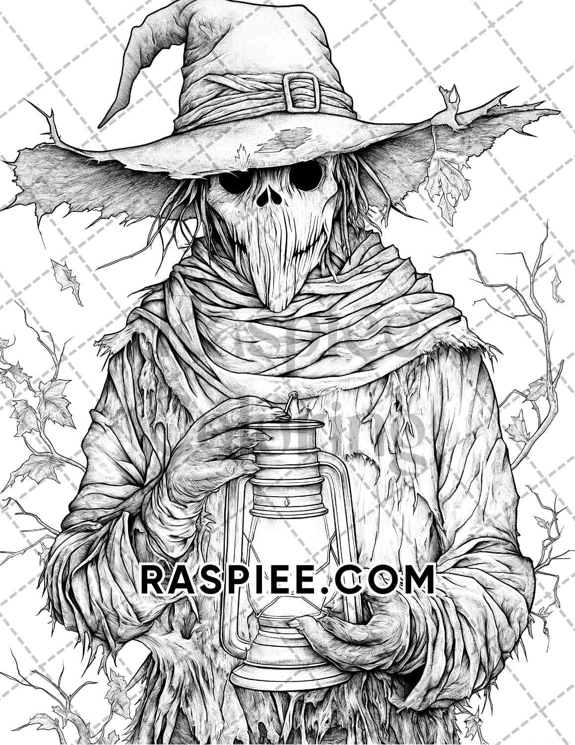 Horror Scarecrow Halloween Adult Coloring Pages Printable PDF Instant Download