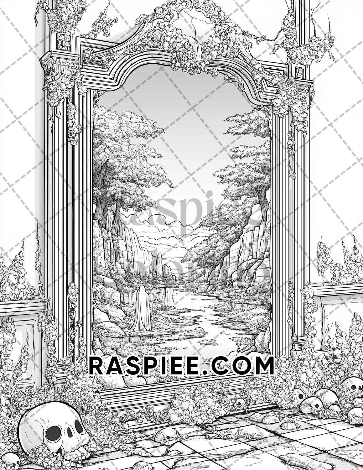 Halloween Surreal Adult Coloring Pages Printable PDF Instant Download - RASPIEE