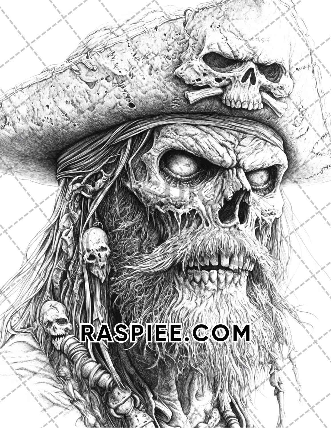 Zombie Pirates Halloween Adult Coloring Pages Printable PDF Instant Download