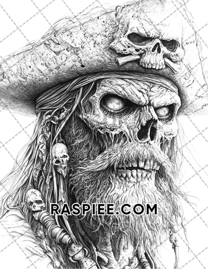 Zombie Pirates Halloween Adult Coloring Pages Printable PDF Instant Download