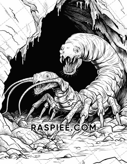 50 Spooky Monsters Halloween Adult Coloring Pages Printable PDF Instant Download - RASPIEE