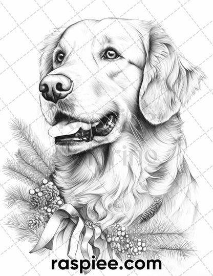 Christmas Dogs Grayscale Coloring Pages, Christmas Animals Coloring Pages, Printable Christmas Animals Coloring, Relaxing Winter Dog Coloring, Christmas Coloring Book Printable, Xmas Coloring Pages, Christmas Coloring Pages, Holiday Coloring Pages, Winter Coloring Pages, Dogs Coloring Pages