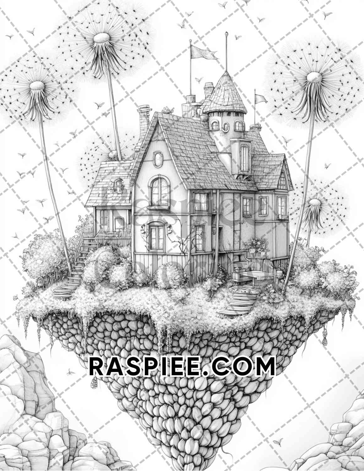 Fantasy Flower Houses Adult Coloring Pages Printable PDF Instant Download