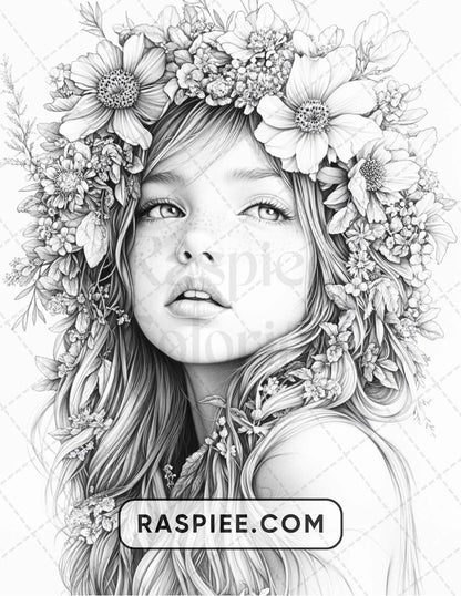 88 Bohemian Little Girls Portrait Adult Coloring Pages