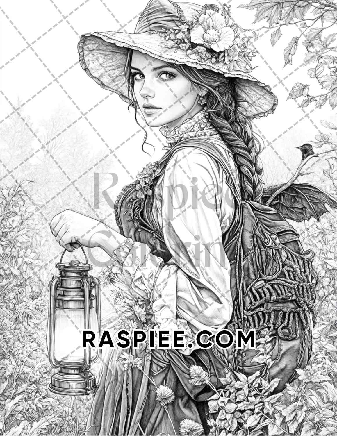 Enchanted Witches Adult Coloring Pages Printable PDF Instant Download - RASPIEE