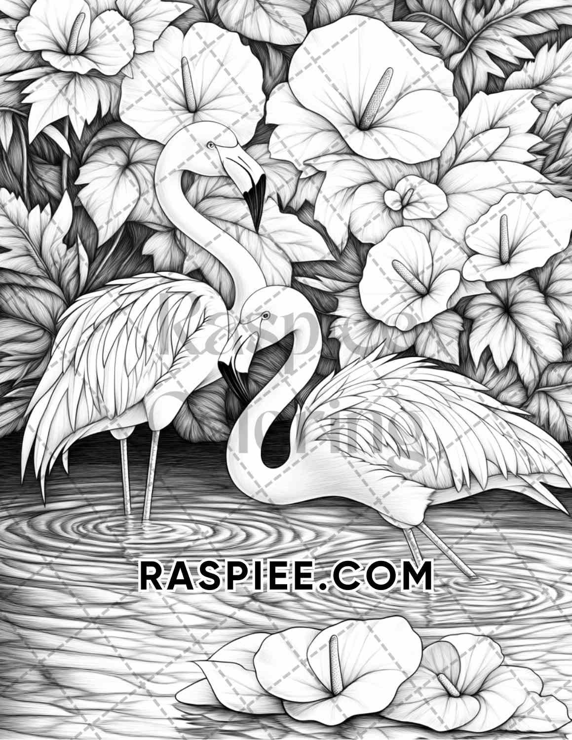 Flowers and Birds Adult Coloring Pages Printable PDF Instant Download - RASPIEE