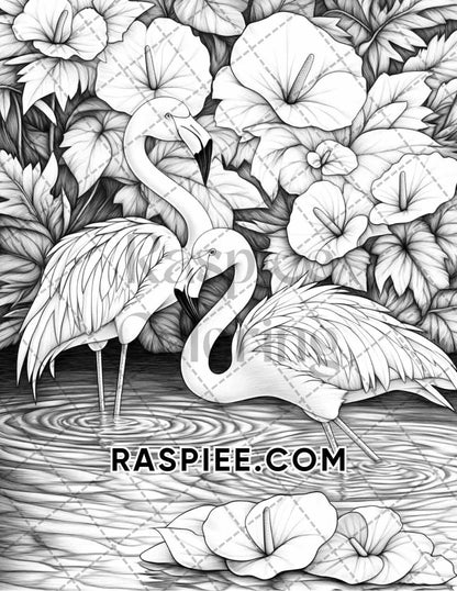 Flowers and Birds Adult Coloring Pages Printable PDF Instant Download - RASPIEE