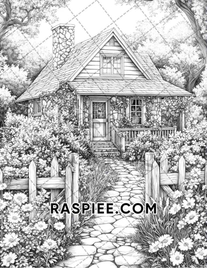 Fantasy Flower Houses Adult Coloring Pages Printable PDF Instant Download