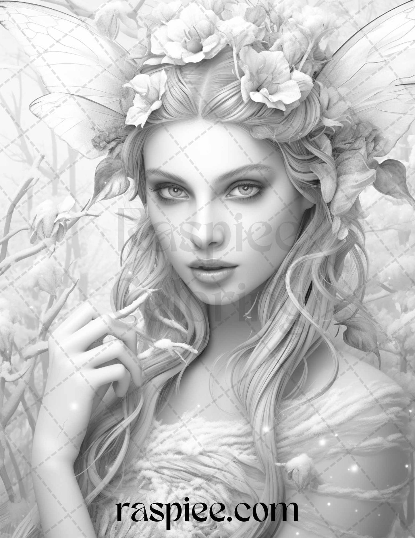 50 Winter Fairy Grayscale Coloring Pages Printable for Adults, PDF File Instant Download