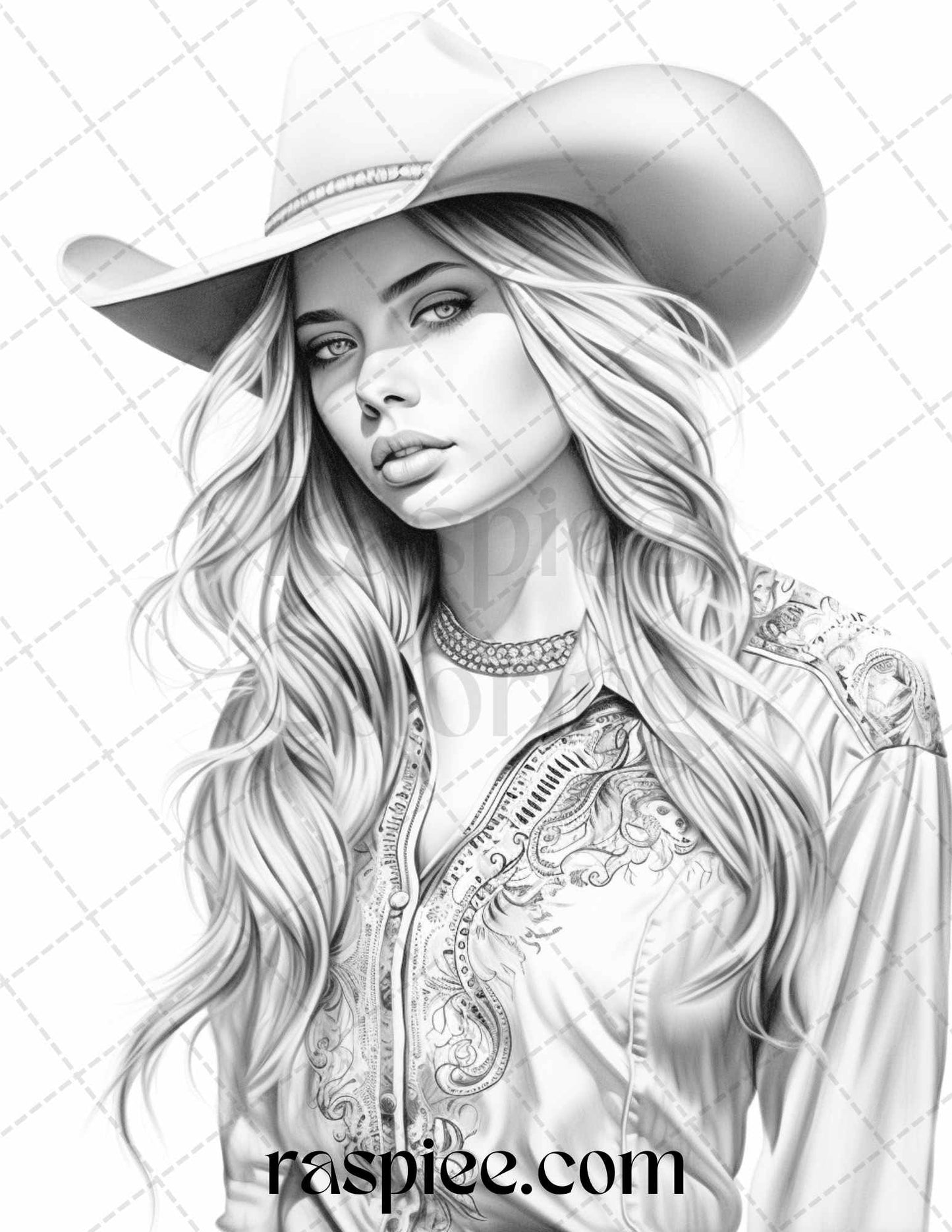 40 Beautiful Cowgirls Grayscale Coloring Pages Printable for Adults, PDF File Instant Download - raspiee