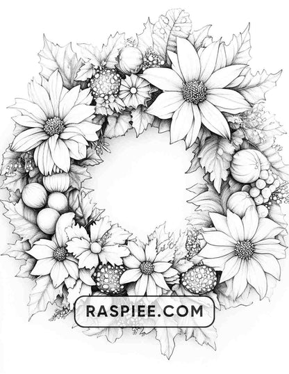 72 Christmas Wreaths Adult Coloring Pages - RASPIEE